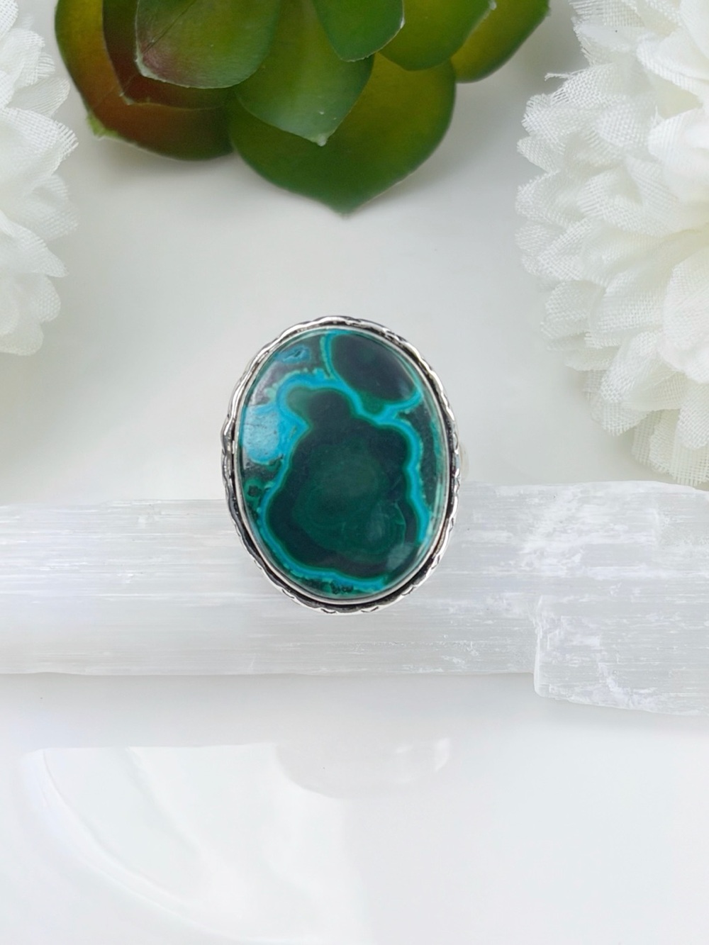 Chunky Malachite Chrysocolla Ring Size 6 1/4 6.25 Sterling Silver 925 Overlay - Picture 5 of 8